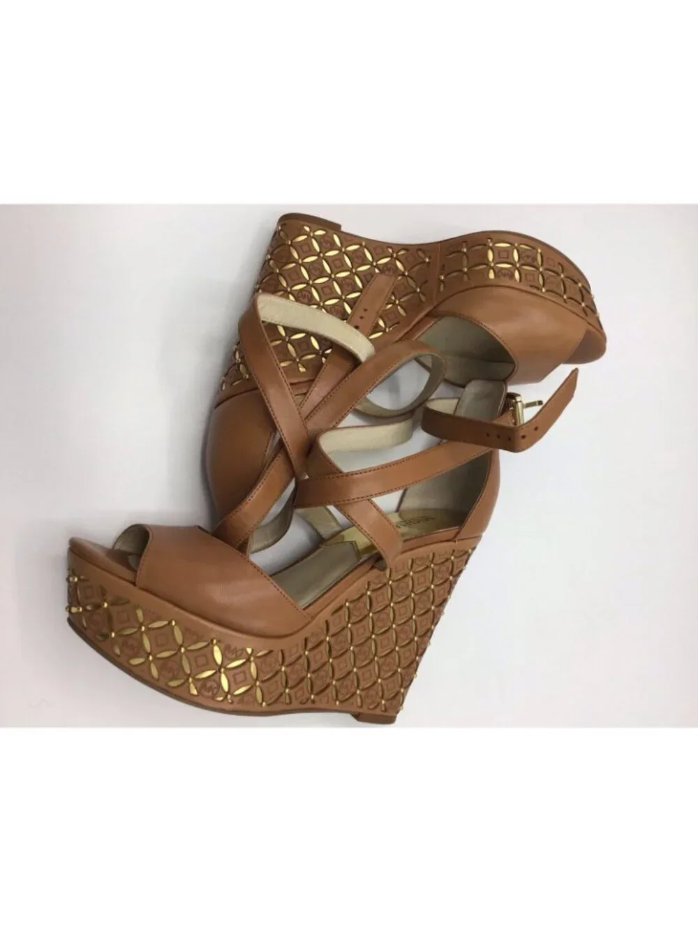 Michael Kors Gabriella Brown Leather Wedges Size7/2